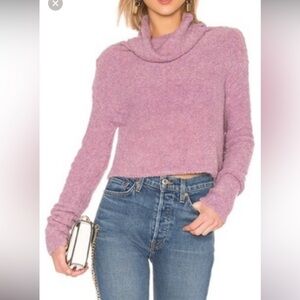 Free People Teddy Lavender Cowl Neck Crop Sweater NWT S